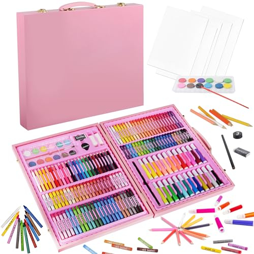 KINSPORY Premium Malkoffer Deluxe 168-teilig Malset für Kinder Anfänger Tolles Buntstifte Set, Wasserfarben, Ölpastellfarbe, zeichenstifte, Bleistifte als Zeichenset Geschenk Kinder