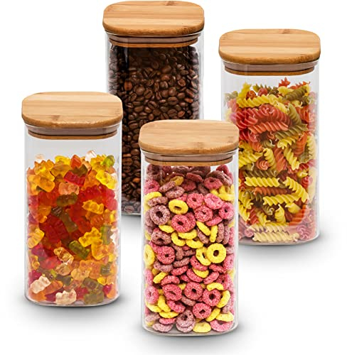 ANWA® eckige Vorratsgläser mit Deckel (4x1.6l) - robuste Vorratsbehälter quadratisch - luftdichte Vorratsdosen aus Glas mit Deckel - Glasbehälter mit Deckel - Aufbewahrungsgläser