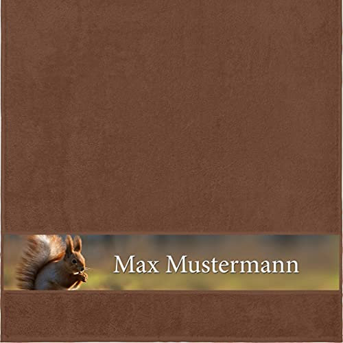 Manutextur Duschtuch mit Namen - personalisiert - Motiv Eichhörnchen - viele Farben & Tiermotiven - Dusch-Handtuch - braun - Größe 70x140 cm - persönliches Geschenk mit Wunsch-Motiv und Wunsch-Name