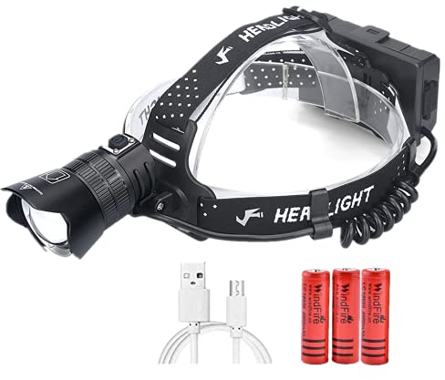 WINDFIRE XHP99 Stirnlampe USB wiederaufladbar, 80000 Lumen Bewegungssensor Superhelle Hochleistungs-LED-Stirnlampe, zoombar 3 Modi Wasserdichte Stirnlampen mit Powerbank-Funktion