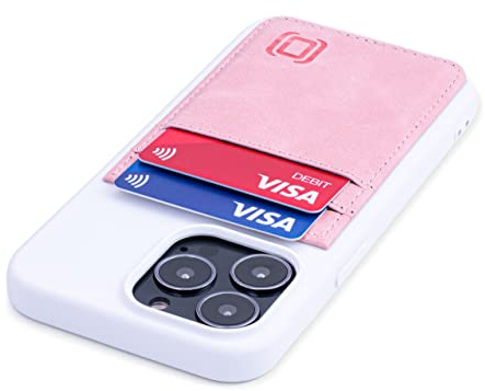 Dockem Wallet Case for iPhone 13 Pro with Liquid Silicone Shell, Built-in Metal Plate for Magnetic Mounting & 2 Credit Card Holder Pockets: EXEC M2T, Premium Synthetic Leather (6.1 Pro, pink/white)