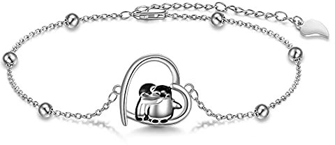 Pinguin Armbänder Pinguin Geschenke 925 Sterling Silber Umarmt Pinguine Niedlicher Tierschmuck für Frauen Schwester