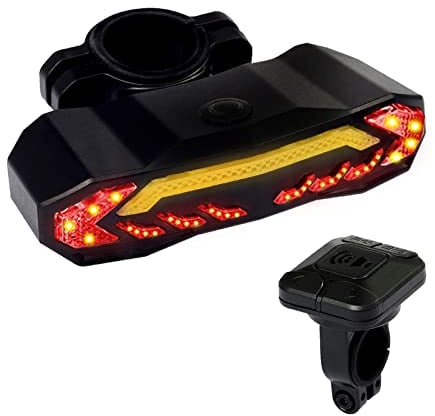 Smart Bike Tail Light, with Turn Signals and Automatic Brake Light, Wireless Remote Control Bike Alarm, 5-IN-1 Bike Rear Light (warning, brake, steering, electric bell, anti-theft)