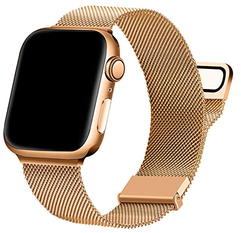 ALADRS Milanese Loop Watch Band compatible con Apple Watch Band 38 mm 40 mm 41 mm, correa de repuesto ajustable magnética de acero inoxidable para iWatch Series 7 6 5 4 3 2 1 SE, Oro Rosa