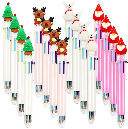 Whaline Mehrfarbige Kugelschreiber, Schneemann, Rentier, Weihnachtsbaum, Weihnachtsmann, Weihnachtsmann, einziehbare Stifte für Studenten, für Weihnachten, Partys, Kinder, 24 Stück