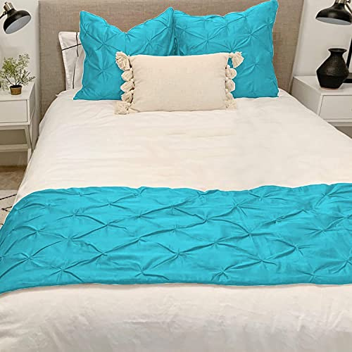 KBC Linen Bettläufer-Set, 5-teilig, plissiert, dekorativer Bettschal, 4 Kissenbezüge, Queen-Size-Größe, Türkis