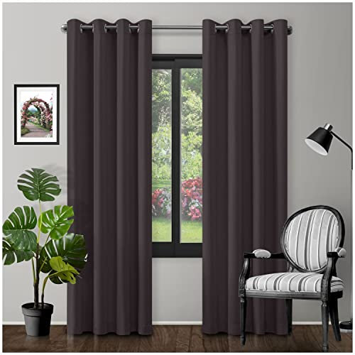GC GAVENO CAVAILIA Eyelet Top Blackout Curtains Large Door Thermal Insulated Panels For Bedroom/Living Room, Charcoal, 66X90 Inch