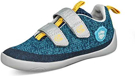 Affenzahn Barfußschuh Knit Happy mit Klettverschluss, Vegan, rutschfest, Flexibel, Reflektierend, besonders leicht in Größe 21-32 Pinguin - Blau