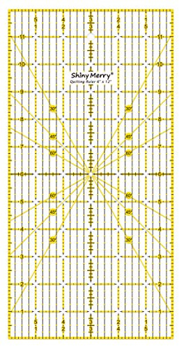Shiny Merry Quilting Ruler 6x12,Non-Slip Clear Acrylic Sewing Ruler with Easy-to-Read Grid,Yellow & Black Grid Design,Perfect for Fabric,Patchwork,Cutting & Sewing Crafts,Durable Tool for Quilting