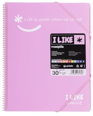 Grafoplás 39223053 Classeur à pochettes transparentes A4 Rose clair 30 pochettes Polypropylène I Like Smile