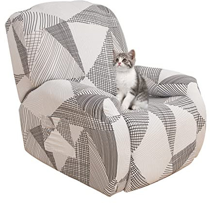 Jaotto Stretchhusse für Relaxsessel 4-Teilig Sesselbezug Sesselschoner für Liege Sessel Elastisch Waschbar mit Taschen Stretch Recliner Cover,Weiße Linie