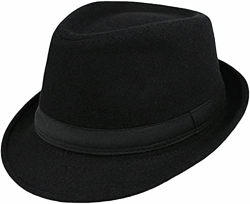 Kinder-Fedora-Hut für Jungen, schwarz, kurze Krempe, Jazz-Mütze, für Kleinkinder, Jungen, Panama-Derby, kubanischer Hut (Größe 54 cm, für 3–7 Jahre alt, Schwarz , 3-7 Jahre