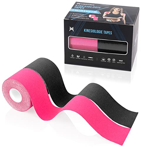 MEDTRIX Kinesiotapes 2er Set - Elastisches Kinesiologie Tape - Sport & Physio Tape - Sport Tape Kinesio Tapes hautfreundlich für Knie Schulter Nacken Rücken - 2 Rollen (5m x 5cm) - Pink I Schwarz