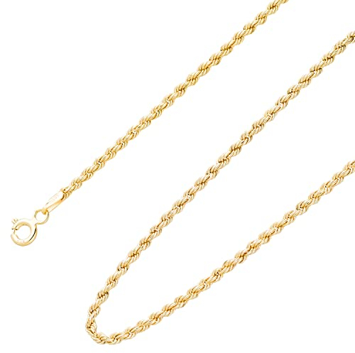 Ardeo Aurum Unisex Damen Herren Kette aus 375 Gold Gelbgold Kordelkette Halskette 2,0 mm Breite und 45 cm Länge mit Federringverschluss