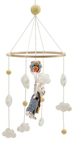 Gry & Sif Mobile Baby aus Filz, für das Babybett, den Laufstall oder Wickeltisch, Erstausstattung Neugeborene, Baby Geschenk, Handmade, Fairtrade, ⌀ 20 cm, Länge 55 cm | Hase mit Luftballons