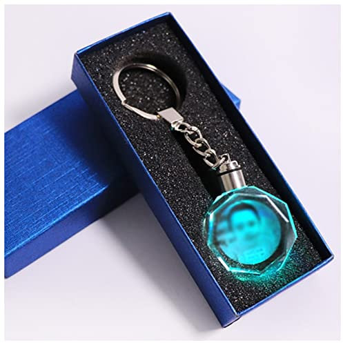 Schlüsselanhänger Kristall Keychain LED Blinkende benutzerdefinierte Carve Family Foto Rahmen Souvenir Geschenke schlüsselanhänger Ring schmuck Pärchen Schlüsselanhänger (Size : Octagon with Box)