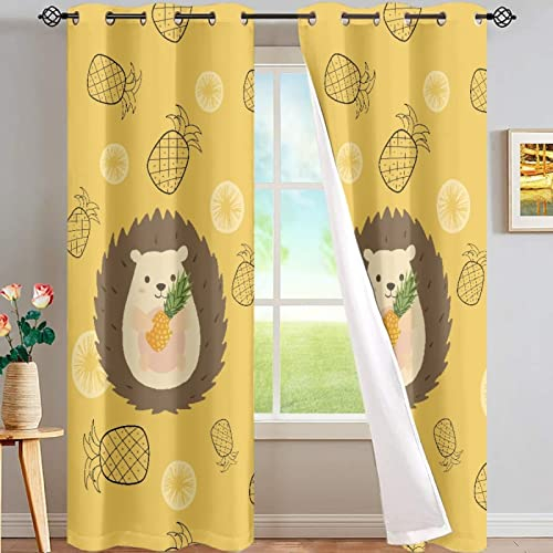 SJSXWQN Vorhang Gelber Igel Gardinen mit Ösen Vorhang Blickdicht Thermo Verdunklungsvorhänge Schiebegardinen für Schlafzimmer Wohnzimmer H 260 x B 140 cm 2er Set