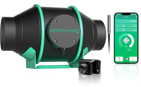 MARS HYDRO Smart 4 Zoll Inline-Ventilator mit variablem Geschwindigkeitsregler, Temperatur- und Luftfeuchtigkeitssensor, Belüftungsventilator für Hydroponics Grow Tent