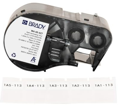 Brady Self-Laminating Vinyl Pre-Sized Labels for Label Printer BMP41/BMP51/BMP53/M511-200 Self Adhesive Printer Labels - Black on White, Transparent (19,05 mm (W) x 25,40 mm (H)) - M4-48-427