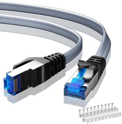 BUSOHE Cat 8 Cable Ethernet de 25m, Trenzado Cable de Red LAN Gigabit Plano de Alta Velocidad RJ45, Cable de Conexión de Internet 40Gbps 2000Mhz Compatible con PC, Portátil, Routers, Módem