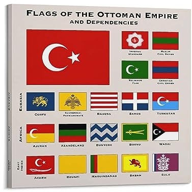 Nationalflaggen-Poster, Flaggen des Osmanischen Reiches und Abhängigkeiten, dekorative Leinwand, Wand- und Kunstbild, Gemälde, 70 x 70 cm
