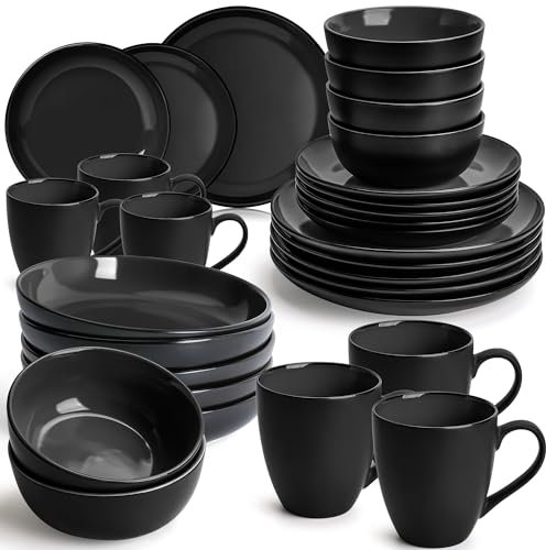 MIAMIO – Geschirrset 6 Personen/Steingut Geschirr Set 30-teilig, Tafelservice Steingut mit Tellern, Schüsseln, Tassen, und Suppentellern - Le Papillon Kollektion (30 Teile Set)