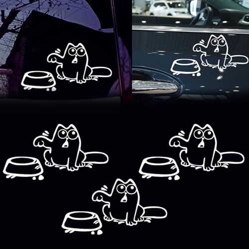 Autoaufkleber,Tankdeckel Aufkleber,Cat Aufkleber,Simons Cat Aufkleber,Auto Tankdeckel Aufkleber, Aufkleber für Tankdeckel,Cartoon Comic Autoaufkleber,3pcs(Weiß)