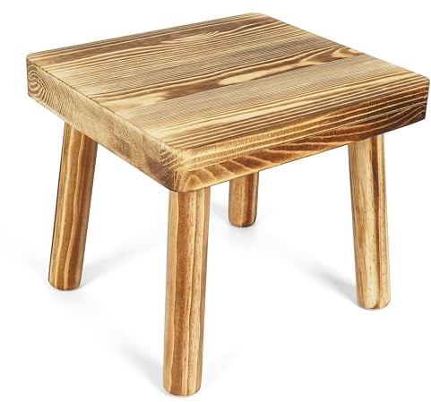 BELLE VOUS Taburete Bajo de Madera - Banco Rustico Pequeño de 21,5 cm para Plantas Baño Tocador Ducha Cocina o Exterior - Banqueta Reposapies y Silla Pequeña para Niños