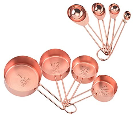 Zerodeko 8pcs Rose Gold Measuring Spoon and Cup Stainless Steel Kitchen Tools for Accurate Liquid and Dry Ingredient Measurement for Baking and Cooking