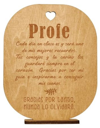 Tarjeta de Agradecimiento Madera | Dedicatoria para Profesores | Regalos Originales hechos en España | Base incluida | Fin de Curso Ideas Regalos Originales