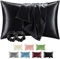 BEDELITE Satin Kissenbezug 40x60 Schwarz - Kopfkissenbezug 2er Set Weich wie Seidenkissenbezug 40 x 60 Sommer mit 2 Haargummis für Haar und Haut, Similar to Silk Pillowcase Pillow Cover