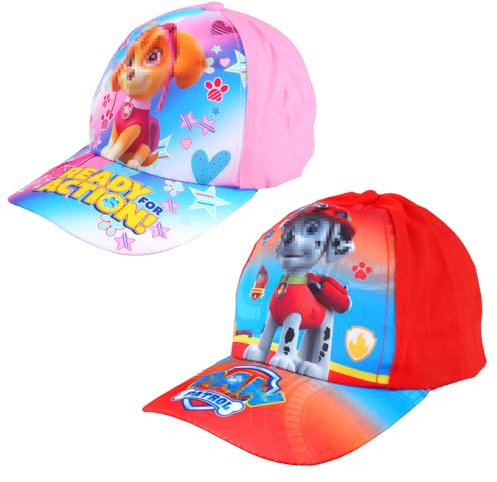 GUBOOM Dog Patrol Baseball Cap, 2 Stück Pat Patrol Cap Kinder, Pat Patrol Kinder Kappe, Verstellbare Patrol Schirmmütze für Mädchen Jungen Schule Sport (Baumwolle, Rot+Rosa)