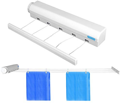 Tendedero Retráctil,Línea De Lavado Resistente Al Viento,Líneas Múltiples Tendedero Telescópico Secado De Ropa Colgador De Cuerda Montado En La Pared Longitud Ajustable Colgar Lavandería(5 Cuerdas)