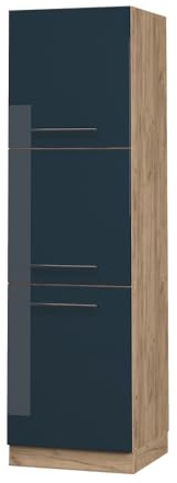 Vicco Herdumbauschrank Fame-Line, Dunkelblau Hochglanz/Goldkraft Eiche, 60 cm