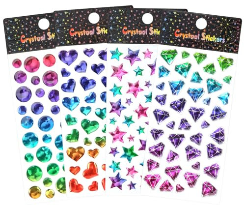 4 Stück Aufkleber Sterne 3D Sticker Glitzer Kinder, Glitzer Sticker Mädchen, Glitzersteine Selbstklebend, Aufkleber kinder, Kristall Stern Diamant Rund Liebe Gestalten, Für DIY Handwerk Deko