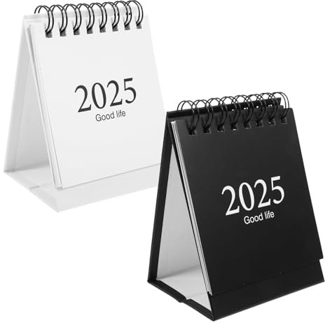 2 Stück Mini-Tischkalender 2024/2025, Kleiner Stehkalender von Juli 2024 bis Dezember 2025, Kleiner Tischkalender mit Aufklebern, Mini Desk Calendar 2025 für Home Office School