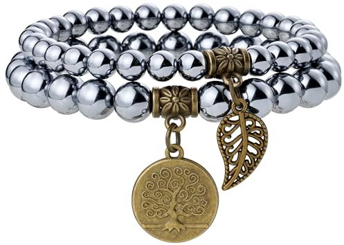 Farfume Chakra Armbänder für Frauen - Kristalle Armband Frauen natürliche Edelsteine Yoga Reiki - Ein Satz von Doppel-Armbänder(Terahertz-Stein & Lebensbaum(Mittel)