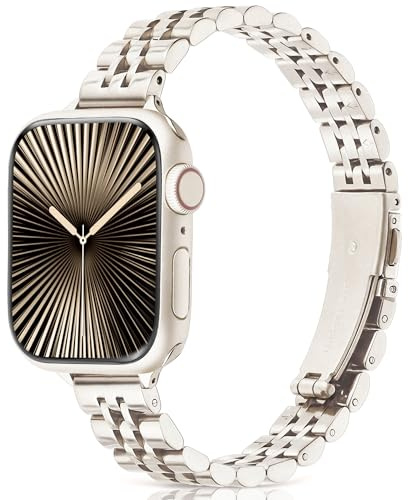 wipalor Metal Band Compatible with Apple Watch Straps Women 42mm 41mm 40mm 38mm, Elegant Strap for Apple Watch Straps, Stainless Steel Band for iWatch Strap Series 11 10 SE 9 8 7 6 5 4 3, Starlight