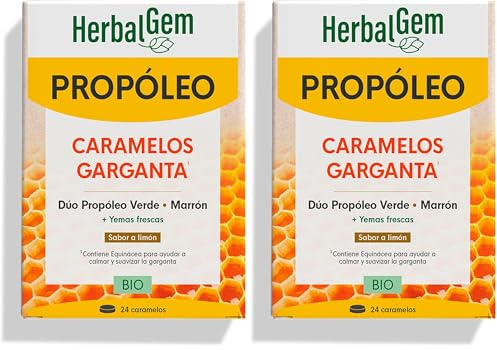 HERBALGEM - Propóleo Amplio Espectro - Garganta - Defensas Naturales - el Mejor Aliado para los Dolores de Garganta - 24 Caramelos. (Paquete de 2)
