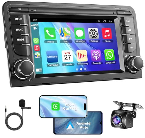 2+32GB Car Radio for Audi A3 2003-2012 S3 2006-2012 RS3 Sportback 2011-2012 with Wireless Carplay & Android Auto, Android 13 Audi Stereo with GPS Voice Control SWC Backup Camera Bluetooth 5.2 WiFi