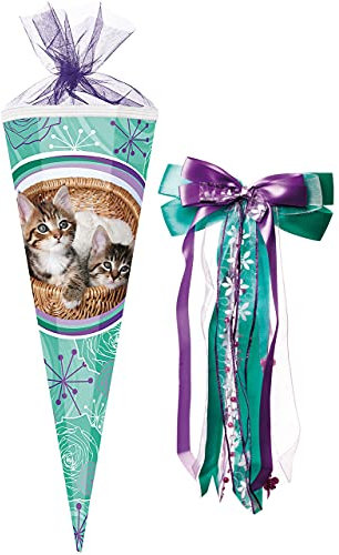 alles-meine.de GmbH Schultüte - Stubentiger/süße Katzen - 85 cm - eckig - incl. große Schleife - Tüllabschluß - Zuckertüte - mit/ohne Kunststoff Spitze - für Mädchen - Ka..