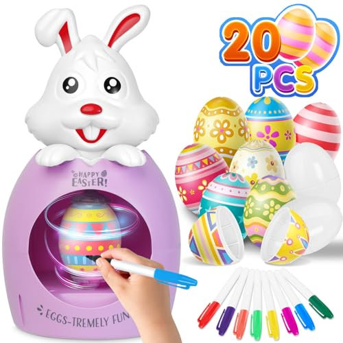 HaoVrisn Eier Bemalen Maschine für Mädchen, Ostereier zum Bemalen Set Mit 20 Weiße Eierschalen und 8 Verschiedenfarbige Stifte, Bastelset Ostern Basteln Kinder 3-10 Jarhe Ostergeschenke Kinder