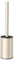 Stainless Steel Toilet Brush Holder Set with Lid Round Black Plastic Brush Head and Handle Baked Enamel Finish Toilet Bowl Brush Holder