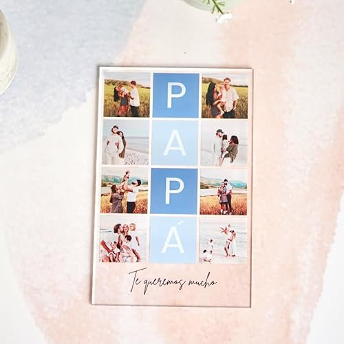 Cristal Plaque Placa de Metacrilato Personalizada con ocho Fotos estilo cuadrícula con mensaje – Base de metacrilato – Regalo Único para el Día del Padre, Cumpleaños y Aniversarios