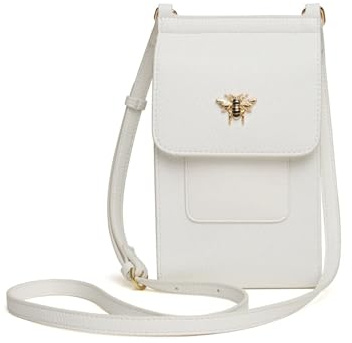 Alice Wheeler Vegan Leather Mini Bloomsbury Crossbody Phone Bag Bee (White)