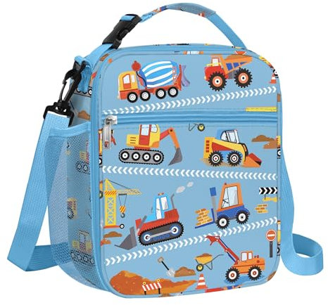 Clastyle Bolsa Termica Porta Alimentos Bebe Coche Bolsa Almuerzo Infantil Niños Camión Portátil Bolsa Comida para Viaje Picnic Guarderia,Construcción Roja