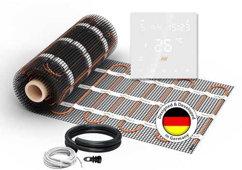 Elektrische Fußbodenheizung für Fliesen: Heizmatte WARMON ULTRA 200 W/m² inkl. Smart WiFi Thermostat TS-300-Serie, Thermostat:TS 300 WiFi Weiß, Mattengröße:12 m²