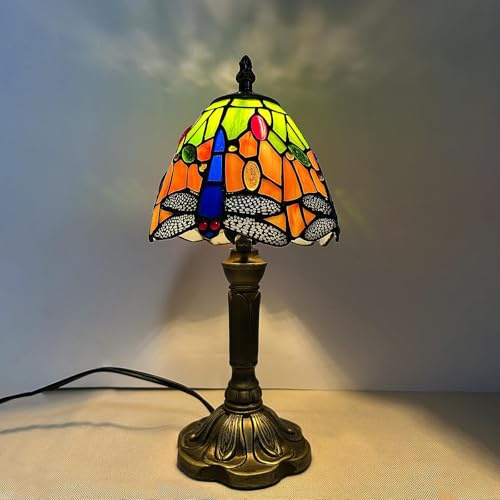 Plynvexa Tiffany Style Lamp,6 Dragonfly Stained Glass Table Lamp,Vintage Bedside Lamp for Bedroom, Living Room,Office Atmosphere Desk Lamp with Artistic Flair