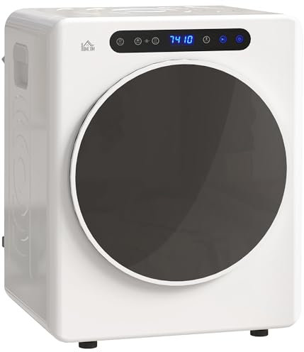 HOMCOM Secadora de Evacuación 4 KG Secadora de Ropa 1000W Función Antiarrugas Función Esterilizar Temporizador Pantalla LED Táctil Tambor Inox Blanco
