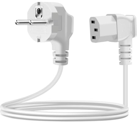 YINGAYOU Cable Alimentation C13 Coudé 10A 250V Câble C13 Coudé Cable Type F Coude CEE 7/4 pour PC, TV, Moniteur, Projecteur (Blanc, 1.5 m)
